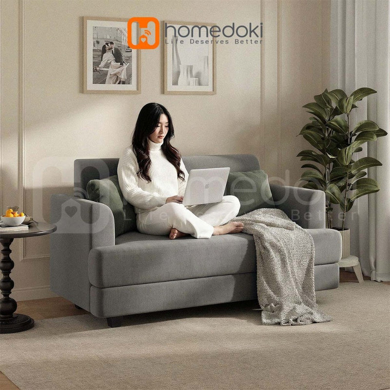 Homedoki Cover Sofa Elastis 2-Seater Abu-abu/Kursi Sofa Ruang Tamu Minimalis Modern/Sofa Minimalis Ruang Tamu