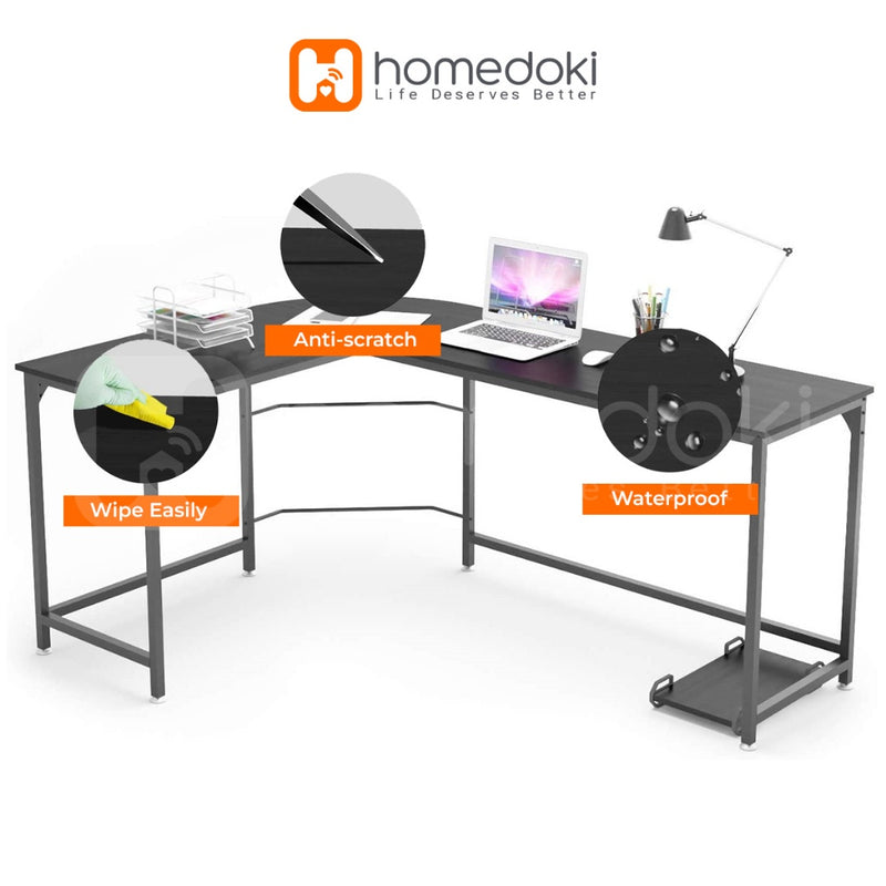 Homedoki Meja Kerja L / Meja Komputer / Meja Kantor / Meja Belajar Aesthetic / Meja Belajar