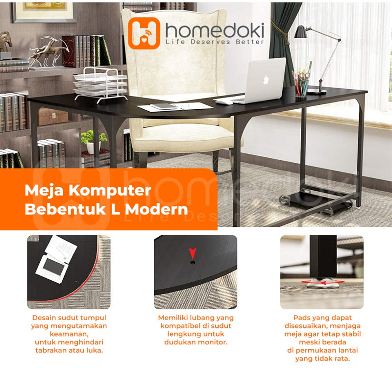 Homedoki Meja Kerja L / Meja Komputer / Meja Kantor / Meja Belajar Aesthetic / Meja Belajar