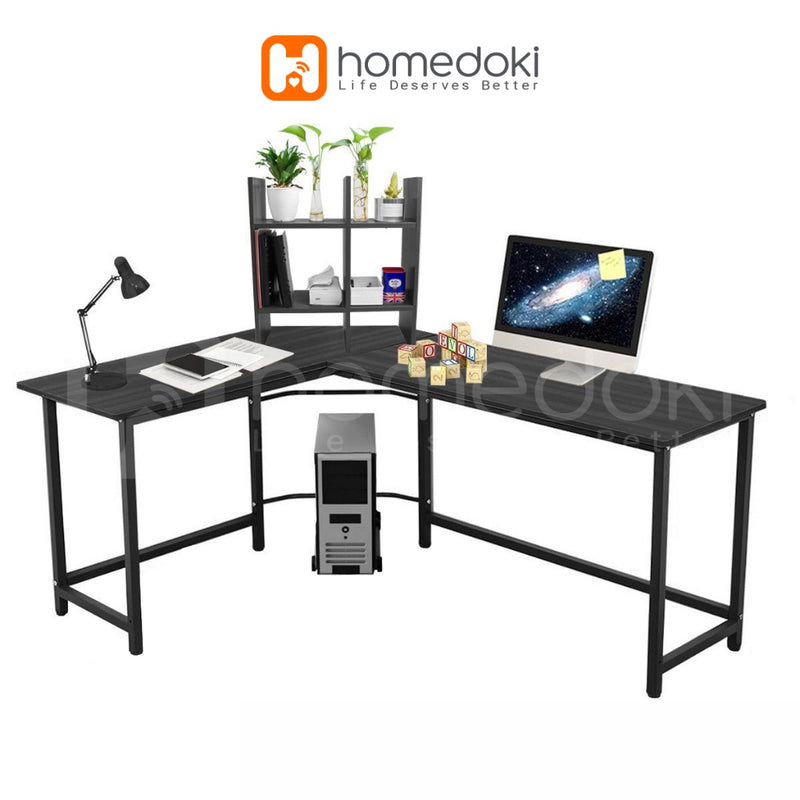Homedoki Meja Kerja L / Meja Komputer / Meja Kantor / Meja Belajar Aesthetic / Meja Belajar