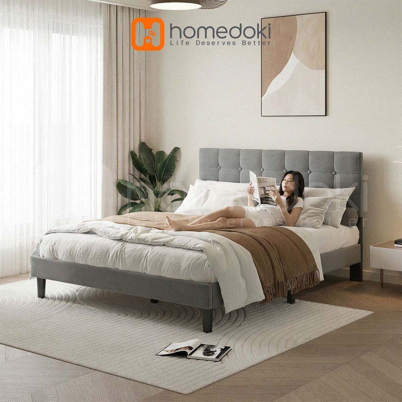 Homedoki Luna Series Soft-padded backbed / Minimalis Dipan Mudah Dipasang / Rak tidur kayu