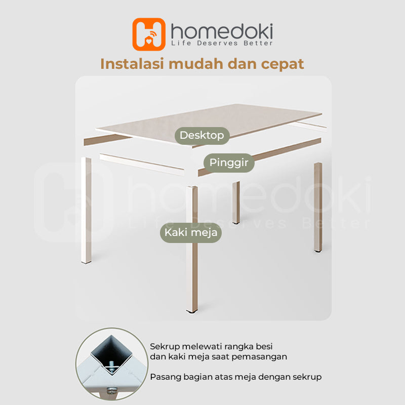 Homedoki Meja Makan / Meja Makan Minimalis / Meja Makan Murah / Meja Makan Putih